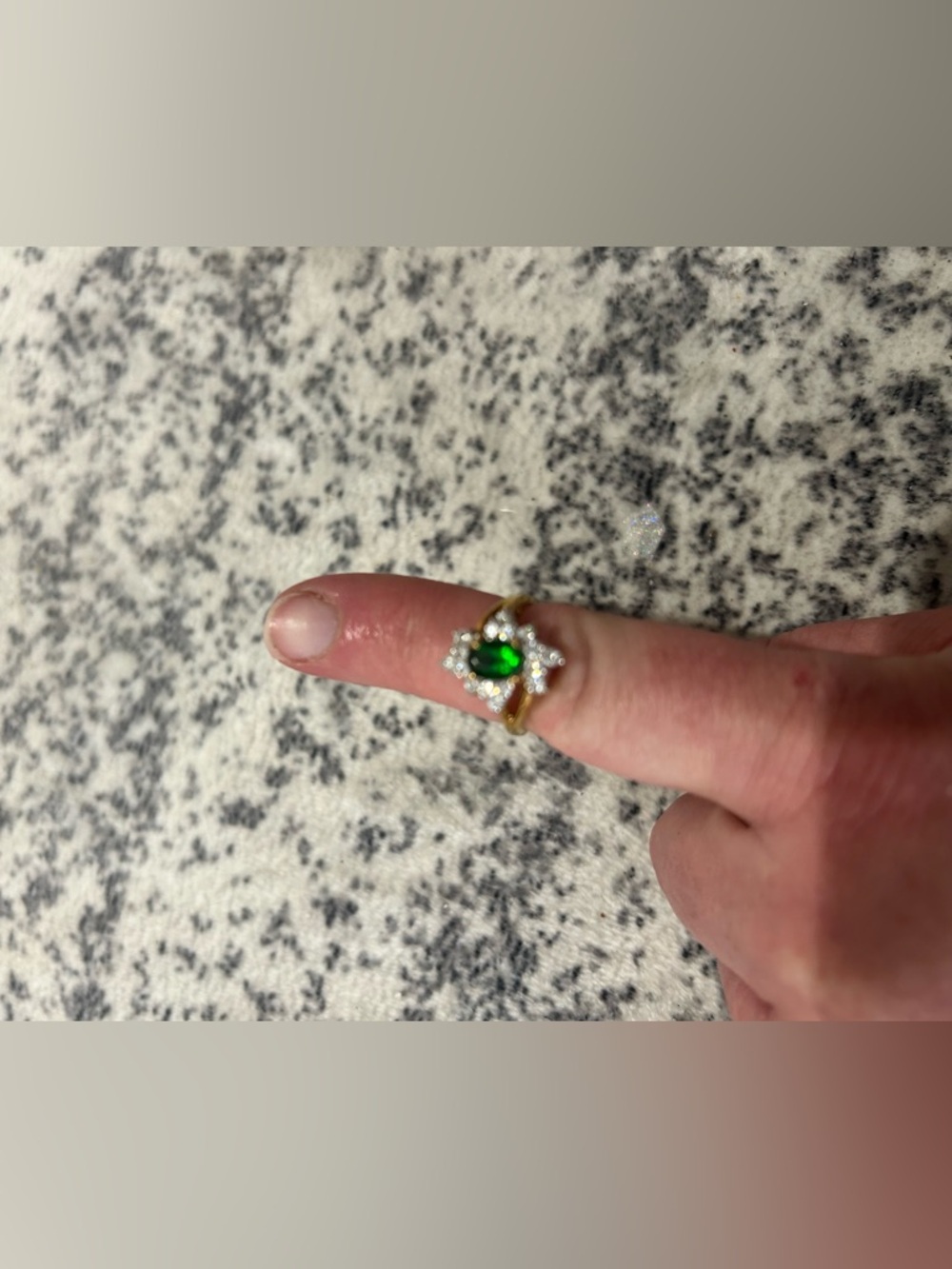 Gold tone  Ring with Green Center Stone and Clear Accents - Women Jewelry